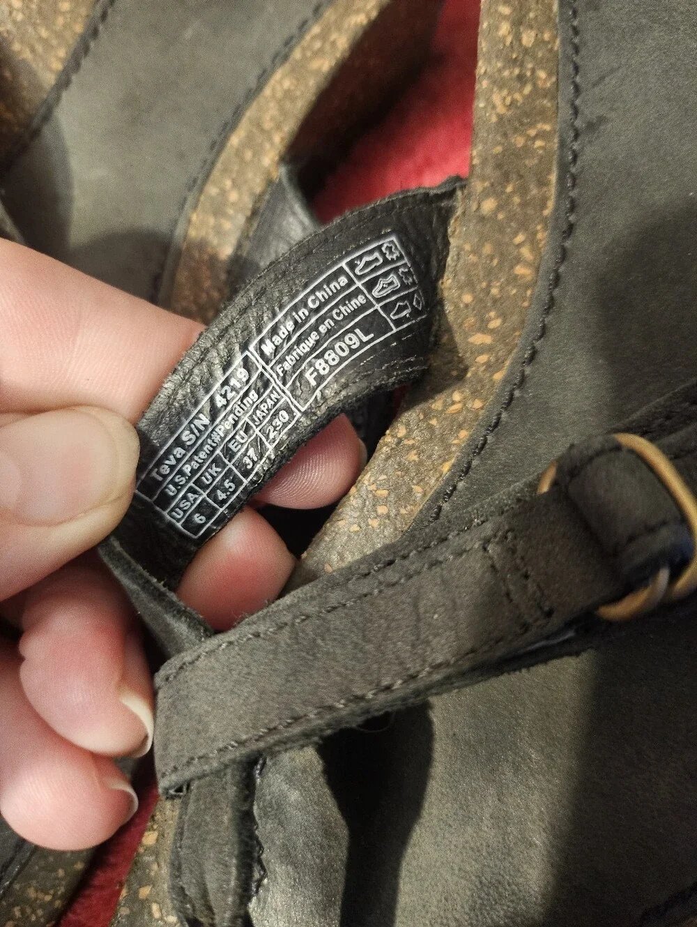 Teva Black Cork-Trim Thong Sandals Ventura Womens Size 6 Wedge Thong